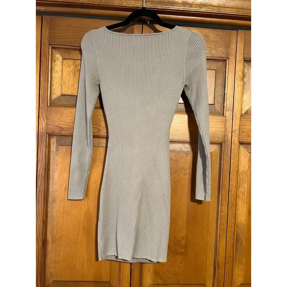 Wilfred Aritzia Women's Cutout Knit Longsleeve Mini Dress Nomad Taupe Size S